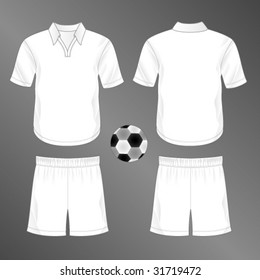 Sports series. Realistic team soccer (European football)  uniform: shorts and jersey with rounded v-neck and collar. Blank template - just add your art.