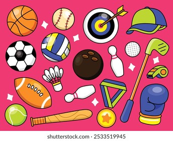 Ilustración vectorial de colección de elementos deportivos