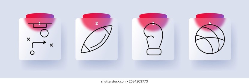 Sports set icon. Basketball strategy, rugby ball, boxing glove, volleyball, game planning, team sports, fitness, competition