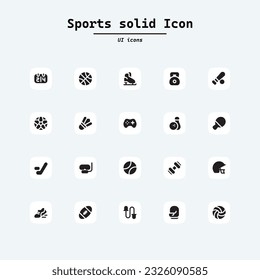 Sports set icons. Flat vector illustration in black on white background. Collection ui icons with squircle shape. Web Page, Mobile App, UI, UX design.