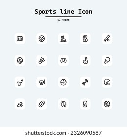 Sports set icons. Flat vector illustration in black on white background. Collection ui icons with squircle shape. Web Page, Mobile App, UI, UX design.
