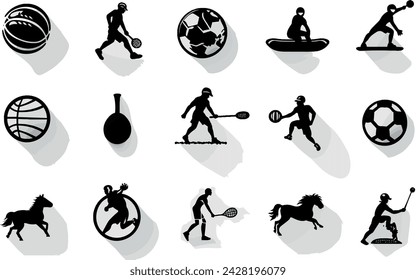 Sports set icons. Flat vector illustration in black on white background. EPS 