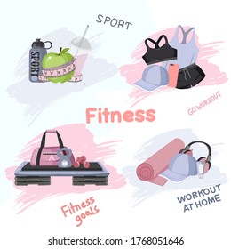 Sports set with sports things, sports, proper nutrition, health, life
