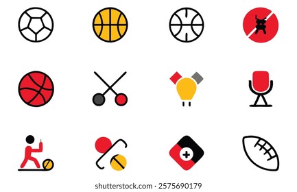 Sports Set Vector Illustration in Black Outline on White Background