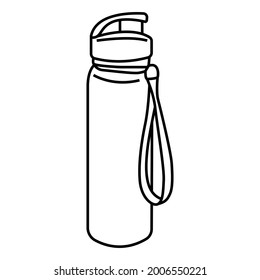 Sports shaker bottle with cap and tape for water and protein shakes. Vector outline hand drawn illustration in doodle style.