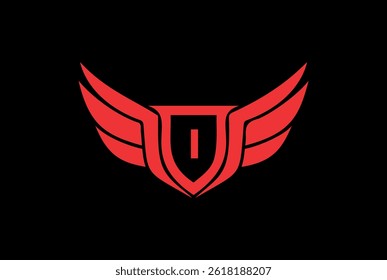Sports shield wings logo with letter I.