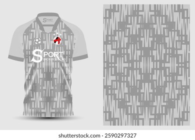 A sports shirt with a collar, embroidered S logo and modern geometric patterns, mainly in light and dark grey.