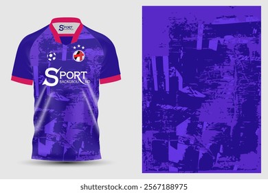 The sports shirt is designed in a bright purple tone. The shirt has a dark purple base that contrasts with red stripes at the collar and sleeves, making it look striking and modern.