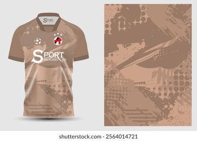 A sports shirt designed in brown tones, with creative details and prints. The main color of the body is brown, giving it a distinctive and warm look.