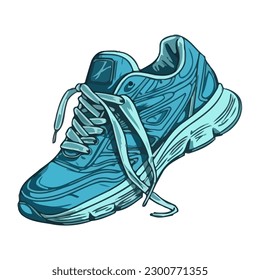 Sports shoe design with blue shoelaces icon isolated