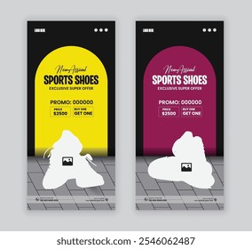 Sports shoe sale Dl flyer and Black Friday sale rack card design template two concept variation