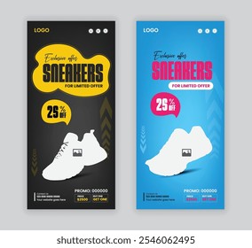 Sports shoe sale Dl flyer and Black Friday sale rack card design template two concept variation