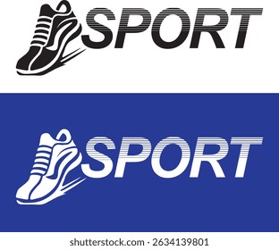 Sports shoes, black sneakers icon, flat design on white and blue background. Vector illustration