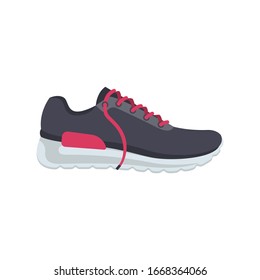 Sports shoes cartoon icon. Fashionable stylish woman sneakers with pink shoelaces. Time for running and fitness. Vector illustration flat design. Isolated on white background.