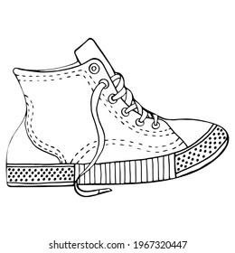 Sports shoes, hand drawn illustration on white background. Suitable for tattoo, design, brand logo, badge, t-shirts, printed cups, postcards.