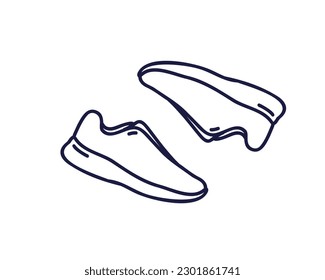 Sports shoes, line drawing, doodle vector illustration