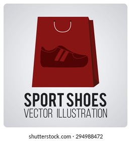 sports shoes on red shopping bag