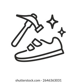 Serviço de calçados esportivos. Reparação de calçado. Ilustração de vetor linear. Ícone de reparação de sapatos. Símbolos simples. Calçado de tênis.
