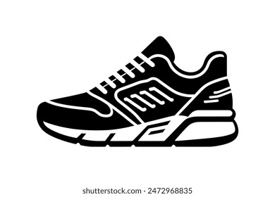 Sportschuhe, Sneaker schwarze Ikone, flaches Design auf weißem Hintergrund. Vektorillustration