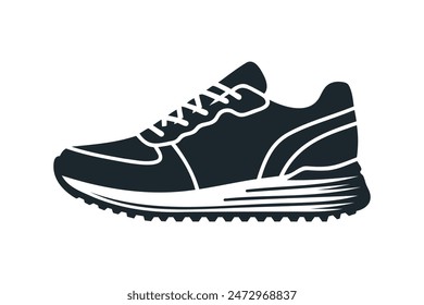 Zapatos deportivos, zapatillas de deporte icono negro, diseño plano sobre fondo blanco. Ilustración vectorial