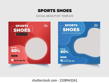 Sports shoes Social media post banner template design or square flyer