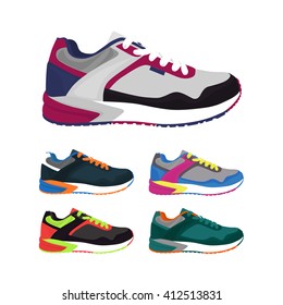 Sports shoes vector set. Fashion sportwear,  sneaker, footwear illustration