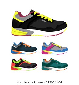 Sports shoes vector set. Fashion sportwear,  sneaker, footwear clothing illustration
