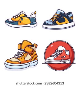 Sports Shoes Vivid Flat Illustrations. Perfect for different cards, textile, web sites, apps 