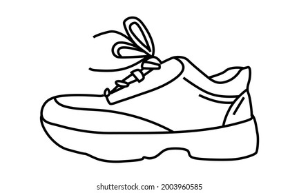 Sports shoes for sports. Workout shoes fitness daily lifestyle. For greeting card, invitation, flyer, banner. Vector. Doodle style.