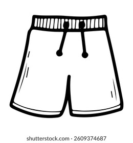 Sports shorts. Hand drawn doodle. Fitness clothes in the gym. Wear for training. Vector line art illustration.