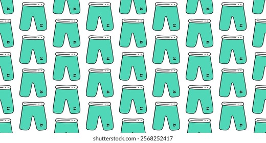 Sports shorts. Suit for training. For the first place winner. Sportswear. seamless pattern, wallpaper, textile, print isolated on white background. Hand drawn vector illustration.