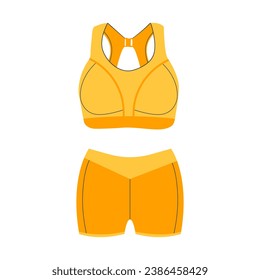 Sports shorts and top. Female fitness suit. Healthy lifestyle, lose weight,  diet concept. Flat cartoon illustration.