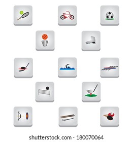 Sports sign icons. Buttons with color symbols of summer and winter sports.