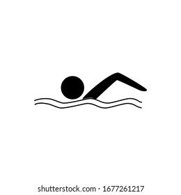 Sports. Sign Place For Swiming In Water. Safety Swim. Sign Safeness On Pool, Beach, In River, Sea. Protection During Jump In. Monochrome Template For Poster. Design Element. Vector Illustration