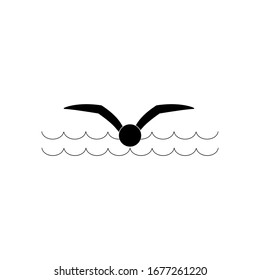 Sports. Sign Place For Swiming In Water. Safety Swim. Sign Safeness On Pool, Beach, In River, Sea. Protection During Jump In. Monochrome Template For Poster. Design Element. Vector Illustration