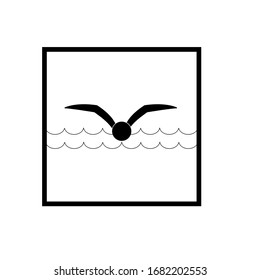 Sports. Sign Place For Swiming In Water. Safety Swim. Sign Safeness On Pool, Beach, In River, Sea. Protection During Jump In. Monochrome Template For Poster. Design Element. Vector Illustration.