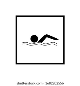 Sports. Sign Place For Swiming In Water. Safety Swim. Sign Safeness On Pool, Beach, In River, Sea. Protection During Jump In. Monochrome Template For Poster. Design Element. Vector Illustration.