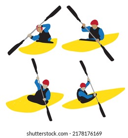 Sports silhouette action kayak group set