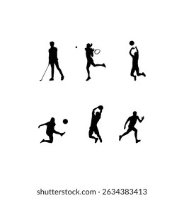 Sports Silhouette Set with Golf Tennis Volleyball Soccer Basketball and Running