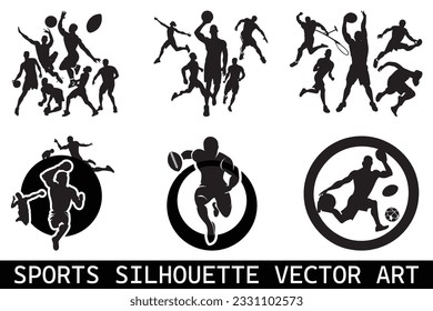 Sports Silhouettes vector bundle, Football Silhouettes bundle, American football player silhouettes bundle design, Sports player vector silhouettes pack.