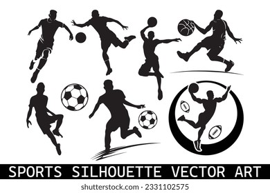 Sports Silhouettes vector bundle, Football Silhouettes bundle, American football player silhouettes bundle design, Sports player vector silhouettes pack.