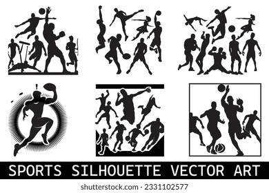 Sports Silhouettes vector bundle, Football Silhouettes bundle, American football player silhouettes bundle design, Sports player vector silhouettes pack.