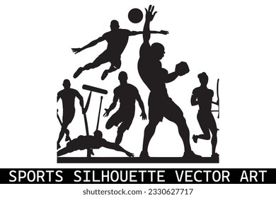 Sports Silhouettes vector, Football Silhouettes, American football player silhouettes, Sports player vector silhouettes.