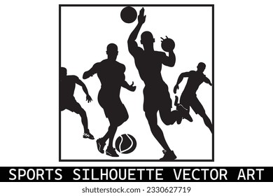 Sports Silhouettes vector, Football Silhouettes, American football player silhouettes, Sports player vector silhouettes.