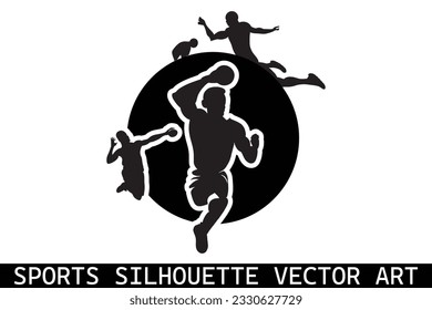 Sports Silhouettes vector, Football Silhouettes, American football player silhouettes, Sports player vector silhouettes.