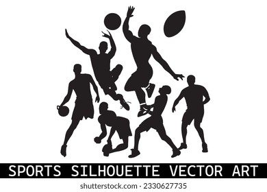 Sports Silhouettes vector, Football Silhouettes, American football player silhouettes, Sports player vector silhouettes.