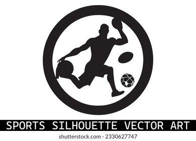 Sports Silhouettes vector, Football Silhouettes, American football player silhouettes, Sports player vector silhouettes.