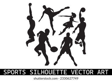 Sports Silhouettes vector, Football Silhouettes, American football player silhouettes, Sports player vector silhouettes.