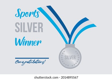 Sports Silver Medal Winner.  Silver medal  with ribbon vector illustration 