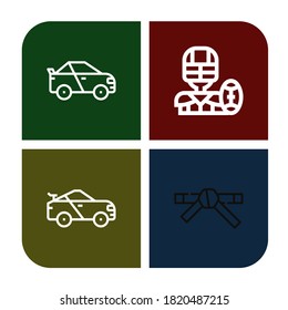 sports simple icons set. Contains such icons as Racing car, American football, Black belt, can be used for web, mobile and logo